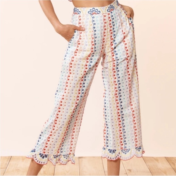 NWT Red Carter Anthropologie Eyelet Rainbow pants Size M - Picture 3 of 11